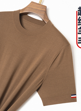 春秋款短袖羊毛衫男100针织中年打底半袖毛衣套头上衣休闲纯男装