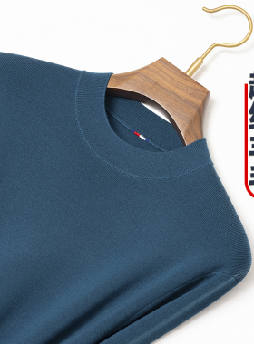 新款冬季羊毛衫男100纯精纺圆领毛衣中年长袖针织衫加厚套头男装