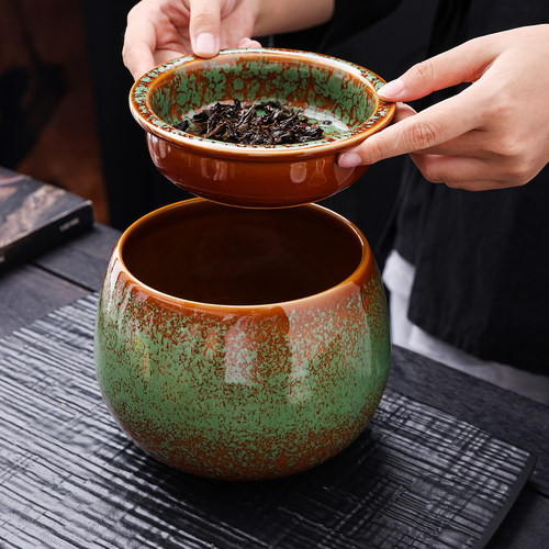 干湿分离陶瓷茶渣缸桌面家用带过滤水盂茶台废水桶烟灰缸茶道配件