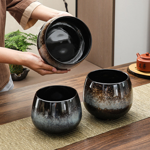 窑变陶瓷茶渣缸过滤盖茶水桶