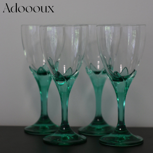 Adoooux全新意大利产中古孤品透绿花瓣底水晶玻璃葡萄酒杯果汁杯
