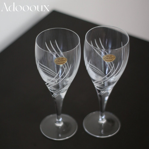 Adoooux全新带标日本产中古孤品手工刻花线条玻璃红酒果汁香槟杯