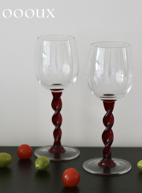 AdooouX手工复古螺旋杆红酒杯高脚杯孤品3只
