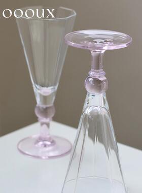 孤品·全新中古孤品浅粉色香槟高颜值玻璃酒杯果汁杯气泡酒杯子