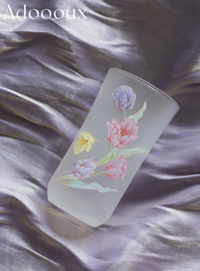 Adoooux·新品少量 中古磨砂束腰精致花卉玻璃杯/果汁杯/水杯摆件