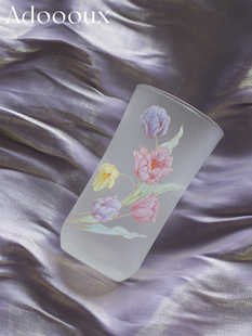 Adoooux·新品 中古磨砂束腰精致花卉玻璃杯 果汁杯 水杯摆件 少量