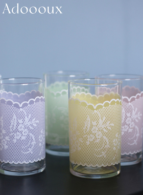 Adoooux孤品纽约设计师美国制蕾丝少女心vintage玻璃水杯果汁杯