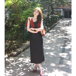 时光定格 富贵rich 小个子设计感吊带裙女2024夏百搭高腰连衣裙