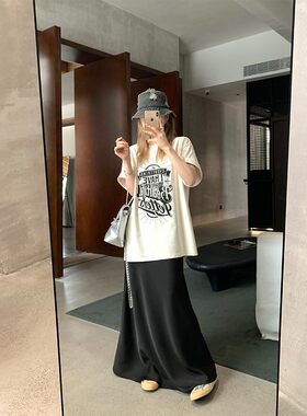WGKG 两色印花短袖三色斜裁半身裙