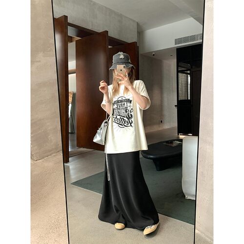 WGKG 两色印花短袖三色斜裁半身裙