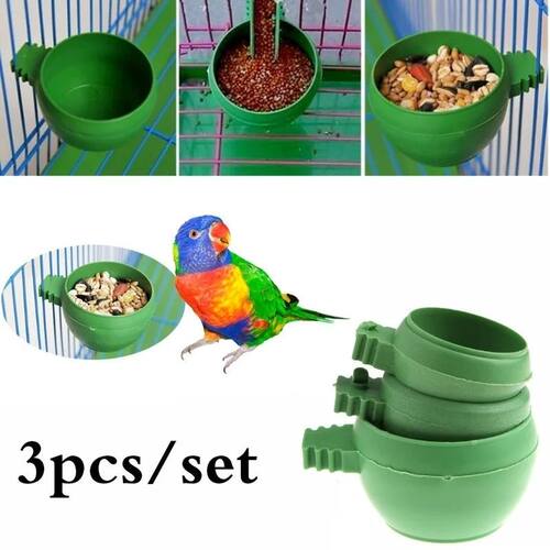 3Pcs/Set Green Plastic Parrot Mini Food Water Bowl Feeder