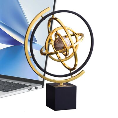 360 Rotating Metal Globe Sculpture Abstract Rotating