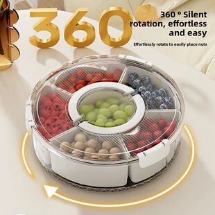 Tray Large Rotation Serving and Handle Lid Divided with