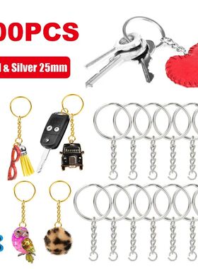 100pcs Open Metals Key Ring with Chain and Jump Rings