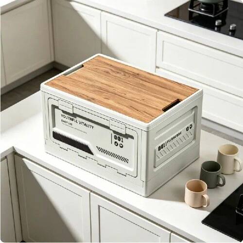 Folding Storage Box with Wooden Lid Car Trunk Organizer