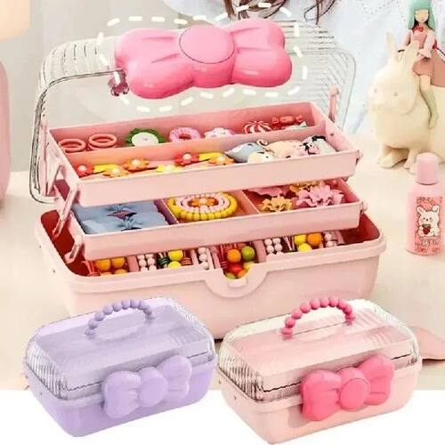 Cute Bowknot Multi-Layer Hairpin Storage Box Girls