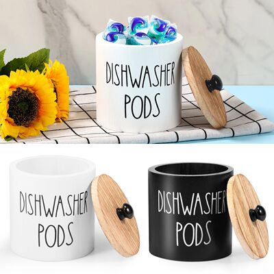 Wood Laundry Detergent Pods Container Round Dishwasher Pod