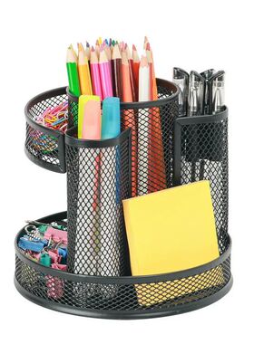 1pcs Multifunctional Metal Double Layer Rotating Pen Holder