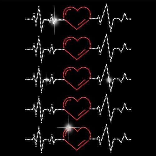Iron on Rhinestones Transfer Love Heart Life Line
