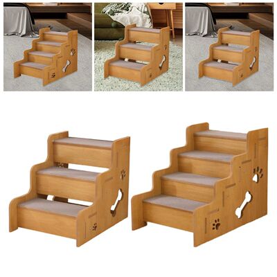 Non Slip Dog Stairs 3 Steps Wooden Ramp for Small Pets Bed
