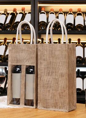 Hot Sale Windowed Burlap Red Wine Gift Bag Linen Tote