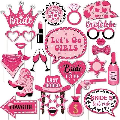 24Pcs Cowgirl Hen Party Photo Props - Lets Go Girls