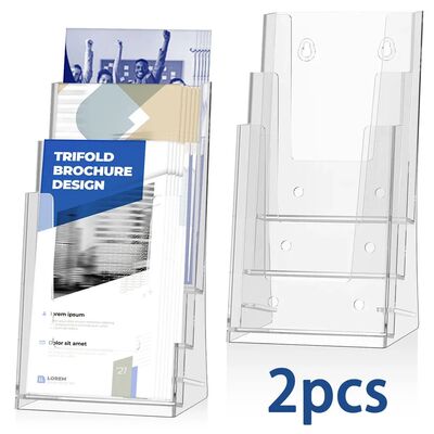 2Pcs Brochure Holder 3 Tiers Clear Acrylic Brochure Display