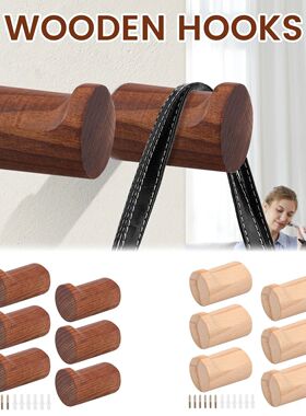 6Pcs Wood Clothes Hanger Wall Mounted Coat Handbag Hat Hook