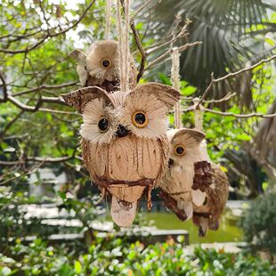 Handcrafted Outdoor Straw Decoration Hanging Rustic Owls