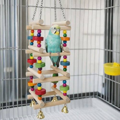 Colorful Wooden Parrot Chew Toys Bite Resistant Hanging