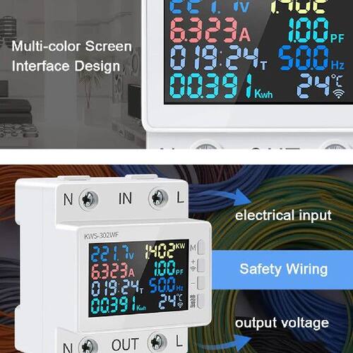 WiFi  Power Meter Color Screen 2P Multi-function AC Energy
