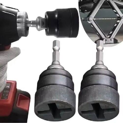 1Pc Metal Scissor Jack Adapter Socket Universal Chrome