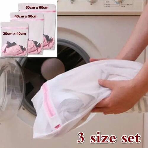 New 3Size/set Zippered Mesh Laundry Wash Bags Foldable