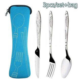 Washable Set Tableware Cutlery Zipper Travel with Picnic