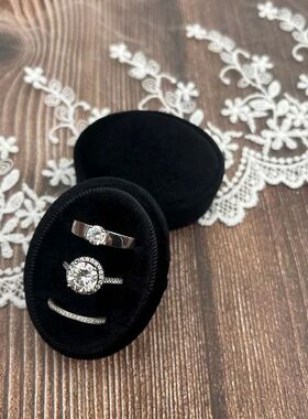 Premium wedding ring box, velvet oval ring box with 3 slots