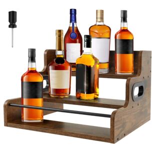 Bottle Countertop Large Liquor Step Shelf Wooden Display