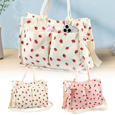 Tote Bag Cute Strawberry Patched Purse for Women Fabric