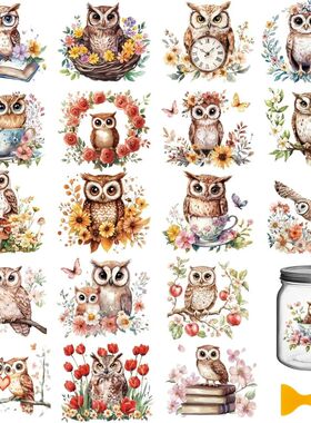 18 Sheets Owl and Flowers Transfer Stickers 3.9x3.6inch