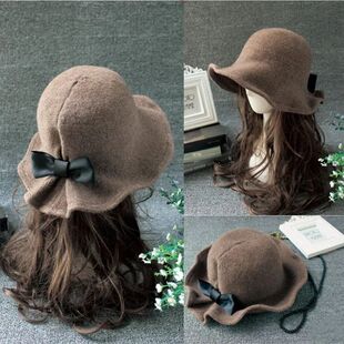 Hats Bows Vintage Bucket Hat Fashion Bowler Wool Ladies