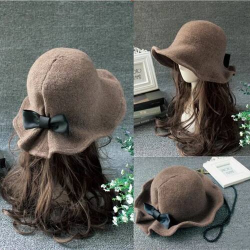 Vintage Wool Bucket Hats Ladies Bowler Hat Fashion Bows