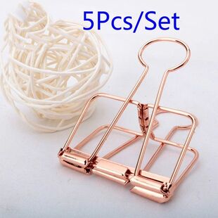 Clips Binder Rosegold School Clip Office Paper 5Pcs