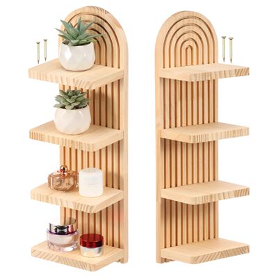 4-tier Wooden Wall Shelves Boho Arch Floating Shelf Storage