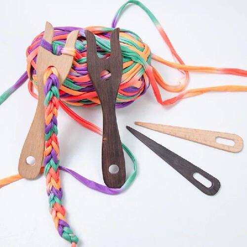 2Pcs Knitting Fork And Eye Needle Kit Wooden Cording Tool