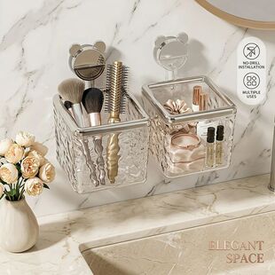 Organizer Mount Wall box Clear Storage Adhesive Acrylic