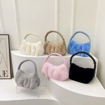 Elegant Shoulder Bag Braided Handbag Soft Plush Underarm