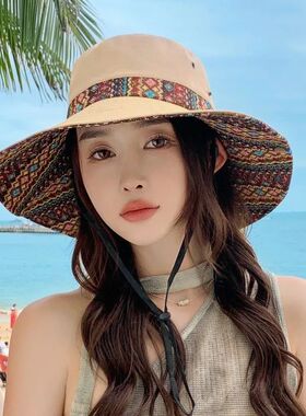 Summer Ethnic Style Hiking Hat with Wide Brim, Fashionable