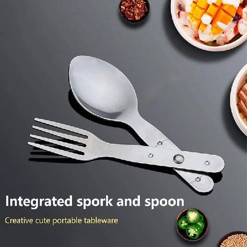 2-in-1 Stainless Fork Dessert Spoon Cutlery Set For Outdoor