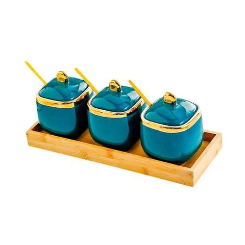 Ceramic Condiment Jars Sugar Bowls with Lids and Spoons
