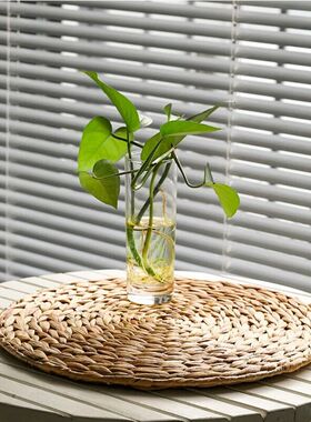Natual Straw Weave Rattan Round Placemats Cups Mat Dining