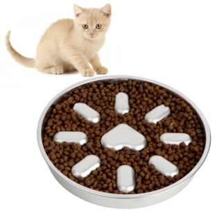 Anti Vomiting Slow Feeder Cat Bowl Stainless Steel Pet Slow
